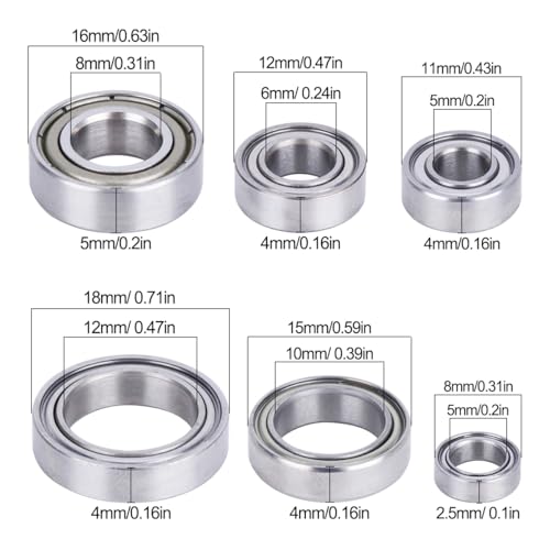 21pcs RC Bearing Kit Alloy Steel Ball Bearing Set High-Speed Sealed Bearing Set Compatible with 1/10 Traxxas Slash 4X4 4WD VXL Upgrade Parts DIY