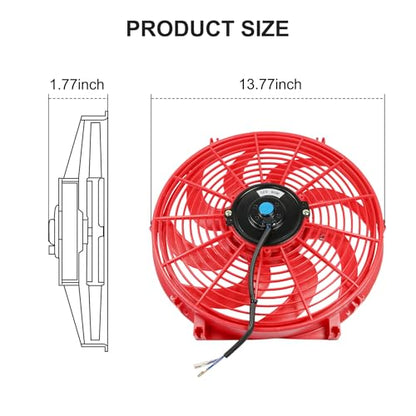 JDMSPEED New 14" Inch Universal Slim Fan Push Pull Electric Radiator Cooling 12V Red Kit - color: Red, size: 14 Inch