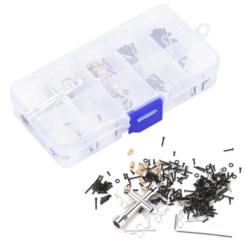 252PCS Stainless Steel M1.4 Assorted Screw, Pin and Nut Kit with Tool for 1/24 RC Crawler Car, Compatible for Axial SCX24