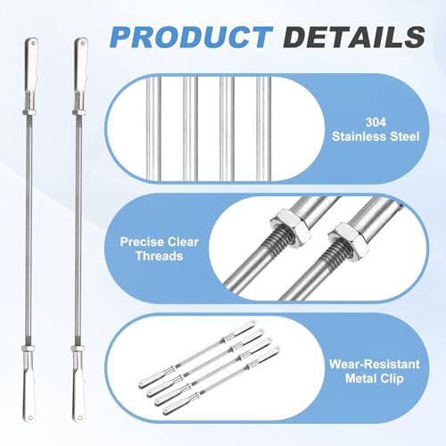 MECCANIXITY 4 Pcs Metal Clip Pushrod Connector Linkage, 304 Stainless Steel M3 Threaded Rod with Metal Clip for RC Plane Fixed Wing Aircraft DIY Models Parts, 203mm/7.99" - size: M3 x 203mm