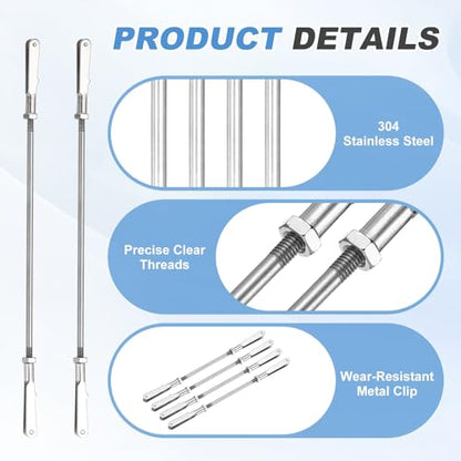 MECCANIXITY 4 Pcs Metal Clip Pushrod Connector Linkage, 304 Stainless Steel M3 Threaded Rod with Metal Clip for RC Plane Fixed Wing Aircraft DIY Models Parts, 203mm/7.99" - size: M3 x 203mm