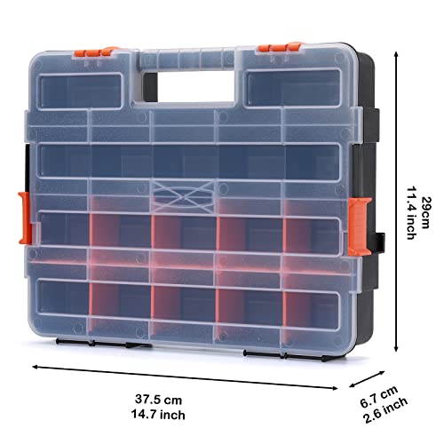 Tool Box Organizer Interlocking Black Small Parts Organizer for Fasteners and Crafts w/Removable Dividers (2 Piece Pack) - size: 2 PCS Toolbox Organizer