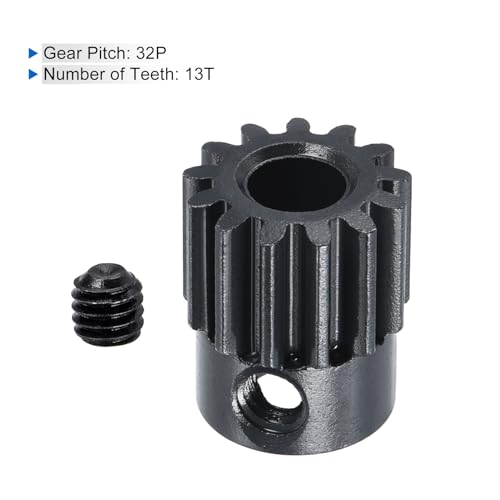 MECCANIXITY 2Pcs RC 32P Hardened Pinion Gear 5mm Shaft 13T Motor Gears Carbon Steel for RC Car Boat Drone - style: 13T