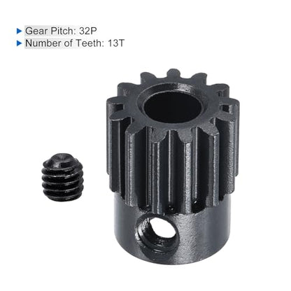 MECCANIXITY 2Pcs RC 32P Hardened Pinion Gear 5mm Shaft 13T Motor Gears Carbon Steel for RC Car Boat Drone - style: 13T