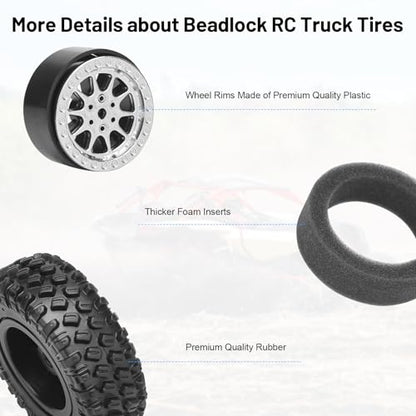 1/12 RC Rubber Tires, daitoku RC Car Tires and Wheels for 1/12 WPL B14 B24 C14 C24 MN D90 D91 D96 D99 - Style C (Silver) - color: Silver