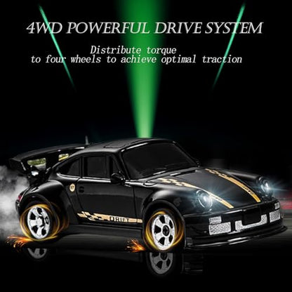 RC Drift Car, 1/64 Mini RC Remote Control Car, 2.4GHz Full Proportional RTR High Speed Micro Sports Racing Drift, 4WD HobbyFast Race Vehicle with Lights, Model Toys Gift for Kids, Boys, Adults - color: Black
