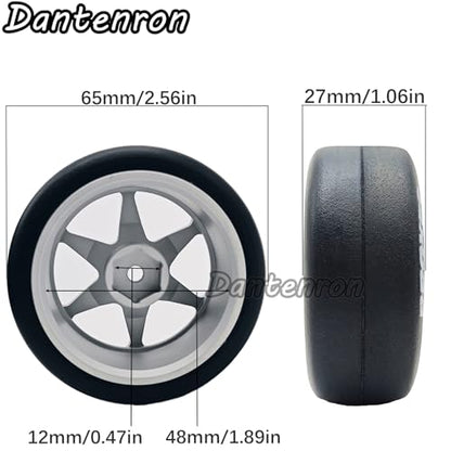 1/10 RC Drift Aluminum Wheels and Tires OD 65mm 1/12 Hard Drift Racing Tyres 12mm Hex for 1:10 Rally Street On Road Touring Car Tamiya TT01 TT02 XV01 TA06 A959 PTG2 KYOSHO 4PCS (Silver) - color: Silver