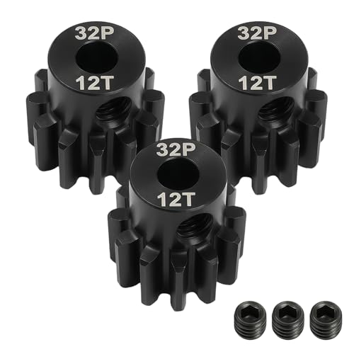 32P 12T Pinion Gear 3.175mm Shaft, Hardened Steel Motor Gear for 1/10 Scale RC Car Truck Crawler Monster Buggy, High Speed Durable 32 Pitch Gear Upgrade Parts 540 550 Brushed 3650 3660 Brushless - color: 12T