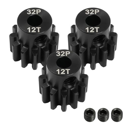32P 12T Pinion Gear 3.175mm Shaft, Hardened Steel Motor Gear for 1/10 Scale RC Car Truck Crawler Monster Buggy, High Speed Durable 32 Pitch Gear Upgrade Parts 540 550 Brushed 3650 3660 Brushless - color: 12T
