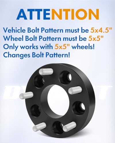 Dynofit 1Pc 5x4.5 to 5x5 Wheel Adapters for Je/ep Spare Tire Jk Wk Wj Xk Wheels on Tj Yj Kk Xj Mj Kj Zj, 5x114.3mm to 5x127mm 1.25" Forged Conversion Wheel Spacers 1/2" Thread Adapter