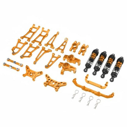Set RC Car Kit Chassis Upgrade Steering Cups Swing Arms Aluminum 6061 CNC Machined Adjustable Tie Rods Semi Metal Shocks Suitable for 1/14 14211, Gold - color: Gold