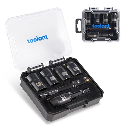 toolant Magnetic Nut Driver Set, SAE, 7-Piece | Five SAE nut driver sizes, short and long socket adapters, telescopic magnetic adapters, impact-driver use - style: Interchange Nut Driver