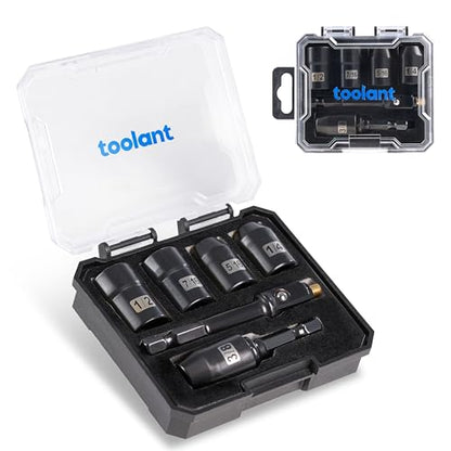 toolant Magnetic Nut Driver Set, SAE, 7-Piece | Five SAE nut driver sizes, short and long socket adapters, telescopic magnetic adapters, impact-driver use - style: Interchange Nut Driver