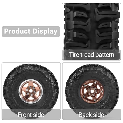 1.9" Pre-Assembled Beadlock Wheels and Tires 118mm (4.65in) for SCX10 TRX4 1/10 RC Crawlers – Aluminum Rims, Soft Rubber Tires with Foam Inserts, Easy-Install Upgrade Parts (Bronze) - color: bronze