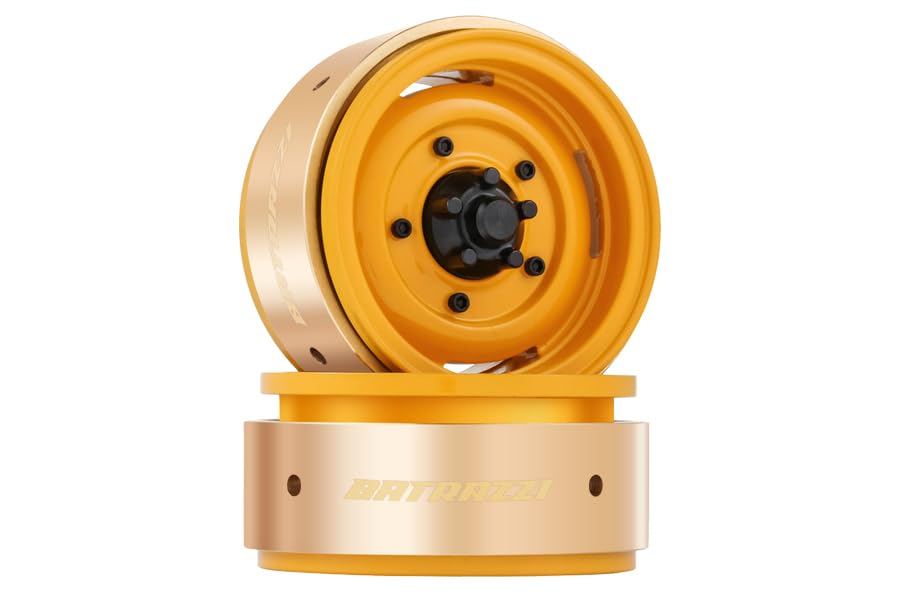 RC Crawlers Truck Upgrade Parts for 1/10 Scale &FMS FCX10: 1.9” Aluminum Beadlock 4-Slot Road Wheels with Brass Weights (2pcs) Camel Trophy Yellow - color: Yellow