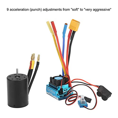 Keenso RC Brushless Motor ESC Combo, Aluminum Alloy HighPerformance 3650 2300KV Brushless Motor 120A ESC for 1/10 1/8 RC Cars