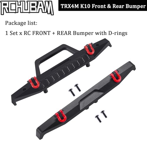 RCHUBAM Front Rear Bumper with Trailer Hitch Hooks for 1/18 TRX4M K10 | Aluminum Alloy,2PCS - style: Front & Rear