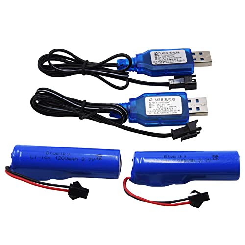 Blomiky 3.7V 1200mAh 2 Pack Li-ion Rechargeable Battery with SM2P Plug and USB Cable for Remote Control Cars Trucks 3.7V 1200mAh 2