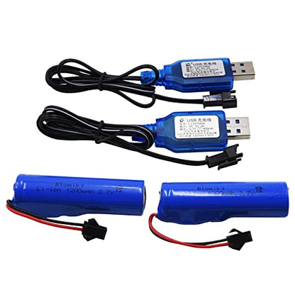Blomiky 3.7V 1200mAh 2 Pack Li-ion Rechargeable Battery with SM2P Plug and USB Cable for Remote Control Cars Trucks 3.7V 1200mAh 2