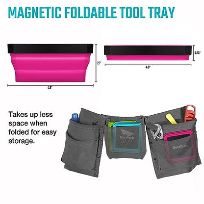 DURATECH Magnetic Foldable Parts Tray Set, 3 Pack Collapsible Silicone Tool Tray Set with Double-Sided Magnetic Base for Organizing Screw Bolts Nuts Washers Pins and Other Small Metal Parts