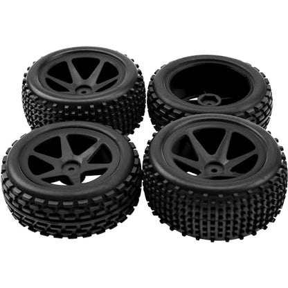 4Pcs HIRCQOO OD 88mm/3.46" Front Rear Rubber Tire Tyre & Plastic Wheel Rims 12mm Hex Compatible with Redcat Shockwave HPI HSP ExceedRC Kyosho 1/10 Scale Off Road Buggy (Black) - color: Black