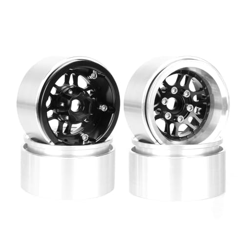 4PCS 1.9" Beadlock Wheel Rims Offset-10mm Aluminum Alloy Metal Wheel Hub for 1/10 RC Rock Crawler Car for Axial SCX10 TRX4 TRX6 D90 D110 Upgrade Accessories (Black) - color: Black