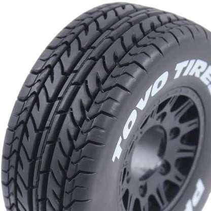 1/10 1/8 RC Short Course Truck Tires OD 4.33" and Wheels 12mm 14mm 17mm Hex for 1:8 1:10 Scale Off Road Truck Car Traxxas Slash 2WD 4×4 Rc4wd Arrma Senton Axial Losi Redcat 4PCS (Black) - color: Black