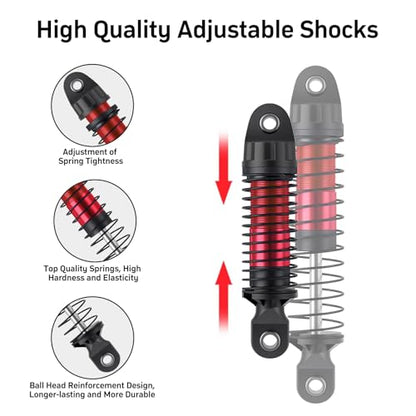56MM Long Threaded Oil Shock Absorbers 4Pcs Adjustable Red Damper Upgrade Fit TRX4M TRX4MT 1/18 RC Crawler Car