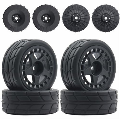 66mm 4PCS 1/10 RC On-Road tires and Hard Plastic wheels set Hex 12mm For WRC Drift Car Conversion 1/10 RC On-Road Car Traxxas Tamiya FW06 TT02 HPI HSP 94122 Kyosho%T066 (black) - color: black