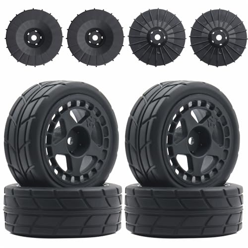 66mm 4PCS 1/10 RC On-Road tires and Hard Plastic wheels set Hex 12mm For WRC Drift Car Conversion 1/10 RC On-Road Car Traxxas Tamiya FW06 TT02 HPI HSP 94122 Kyosho%T066 (black) - color: black