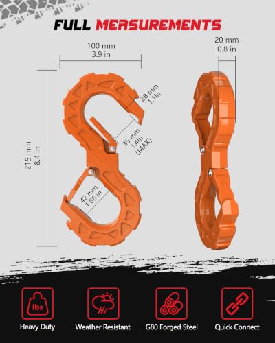3/8 Tow Hook, Winch Hook for Off-Road Recovery, Towing Shackle 33000 Lbs, G80 Heavy Duty Strength Integrated Winch Quick Shackle, Orange - color: Orange