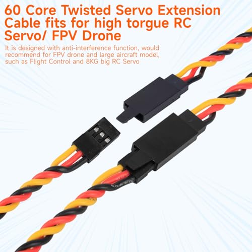 Twisted Servo Extension Cable w/Safety Clip 20AWG 60 Core Male to Female | Crazepony Servo Extension Cable Twisted Wire for RC Vehicles, Drones, E-Bikes, RC Model - 4 Lengths / 2 Wires per Pack