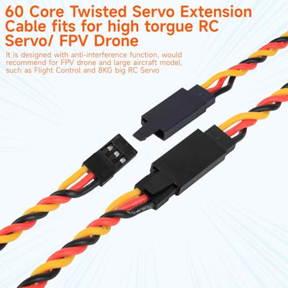Twisted Servo Extension Cable w/Safety Clip 20AWG 60 Core Male to Female | Crazepony Servo Extension Cable Twisted Wire for RC Vehicles, Drones, E-Bikes, RC Model - 4 Lengths / 2 Wires per Pack