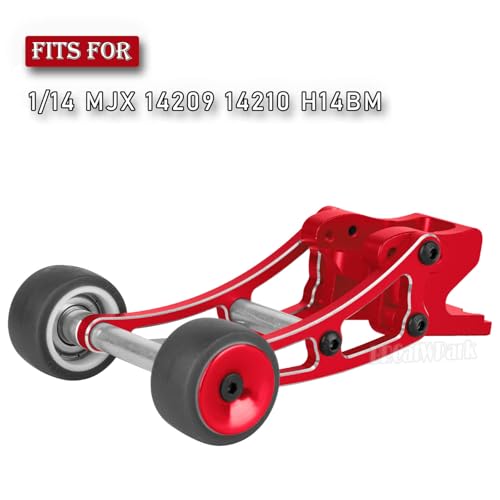 Aluminum Adjustable Wheelie Bar Set Upgrades Part for 1/14 MJX 14209 14210 H14BM High Speed RC Car,RC Adjustable Front Stand Up Wheel Hops Up,Red - color: Red - (Wheelie Bar)