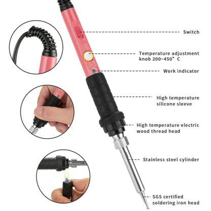 Soldering Iron Kit, 60W Soldering Iron with 5pc Interchangeable Tips, 10-in-1 Adjustable Temperature Solder Welding Tools, Fast Heating, Electronic Repair, 110V - color: 60w 10-in-1 New