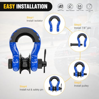Nilight 3/4" D-Ring Shackle with Snatch Block, Heavy Duty Recovery Set | 9,500 lbs WLL, Winch Pulley, Fits Synthetic Rope & Steel Cable, Truck, Jeep, ATV, UTV, 2-Piece Kit, Blue - color: Blue 3/4" w/Towing Pulley 2 Pack, size: Shackle