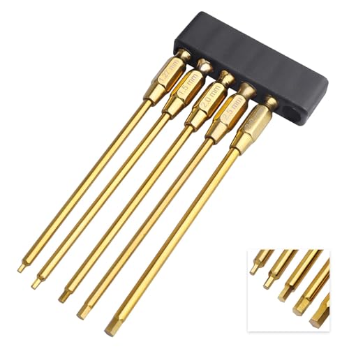1/4" Drivers 1.27mm(0.05") 1.5mm 2mm 2.5mm 3mm Titanium RC Hex Driver Bit Set Quick Change Allen Key Wrench Combo for Electric Screwdrivers/Power Drill Fit Traxxas Axial RC Cars Repairing