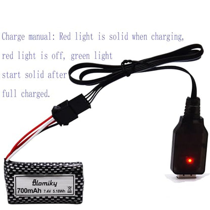 Blomiky 2 Pack 7.4V 600mAh Li-ion SM-4P Plug Rechargeable Battery and Cable Suitable for HJ812 HJ820 HJ822 TX126 RC Boat /HJ812 Battery