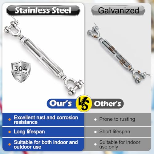 1 Pack 1/2" Jaw and Jaw Turnbuckle Heavy Duty, 4400 lbs Working Load Limit, Ultra Durable Stainless Steel Turnbuckles for Cables Wire Tension, Tractor, Sun Shade Tent, Deck, Ground Anchors - size: 1/2"(M12)-1PCS