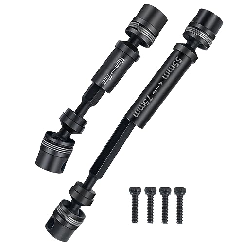 RCHUBAM 2pcs Front Rear Center Driveshaft for 1/18 TRX4M RC Upgrade Parts | 1144 Steel 40-50mm and 55-75mm Drive Shaft - color: Black
