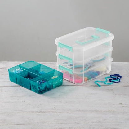 Sterilite 6 Pack Plastic Storage Box Container, 3 Layer, Stack and Carry, Clear/Blue - size: 6 Pack