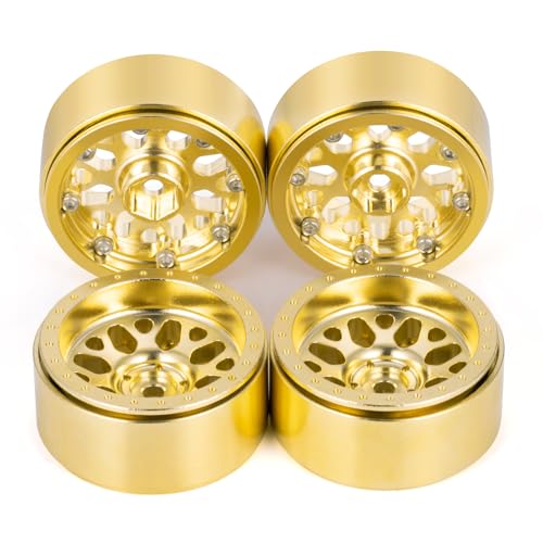 1.3" Brass Beadlock Wheel Hub Rims Heavy Weight for 1/18 TRX4M 1/24 AXIAL SCX24 RC Crawler Car Upgrade Parts (Gold) - color: Gold