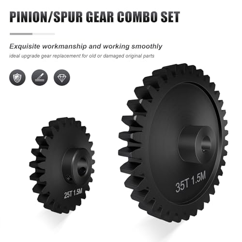 Main Gear 35T M1.5 Shaft with Bearing 45# Steel D-Shaped Hole Spur Gear with 25T Pinon Gear for TRAXXAS-1/5 X-MAXX 6S/8S Monster Truck and 1/6 4WD XRT 8S-78086-4, 1.5 Mod Large Transmission Gear Part - style: 25T + 35T
