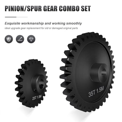 Main Gear 35T M1.5 Shaft with Bearing 45# Steel D-Shaped Hole Spur Gear with 25T Pinon Gear for TRAXXAS-1/5 X-MAXX 6S/8S Monster Truck and 1/6 4WD XRT 8S-78086-4, 1.5 Mod Large Transmission Gear Part - style: 25T + 35T