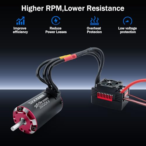 Surpass Hobby 3660 & 90A Brushless Motor and ESC Combo 2-3S Lipo Applicable to 1/10 Short Course Trucks Monster（3200kv 90A） - style: SUP3660 Motor 3200kv + 90A V2