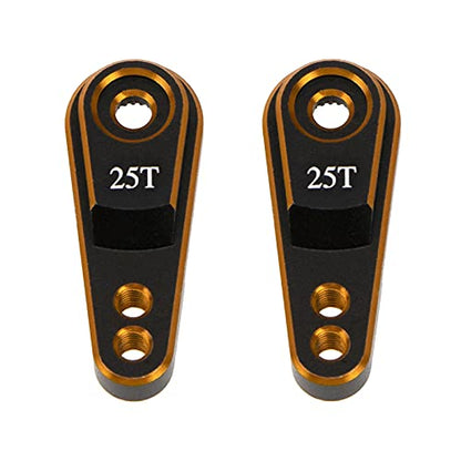 2Pcs Vgoohobby Metal 25T Servo Horn Steering Arm for Standard Servo Motors Compatible with Traxxas TRX4 Axial SCX10 Tamiya 1/10 RC Crawler Truck (Gold-Black) - color: Gold-black