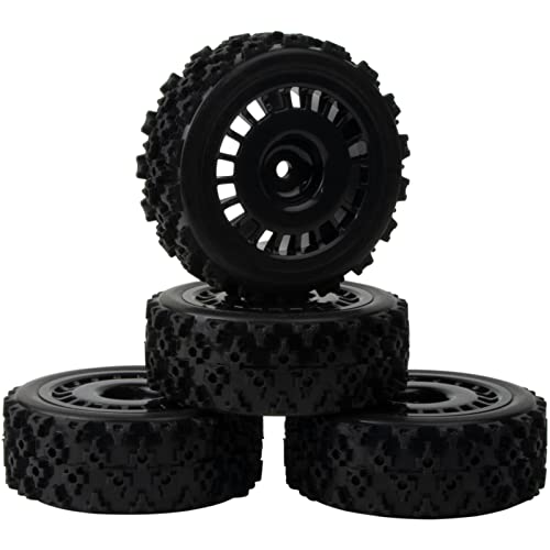 1/10 RC Rally Car Wheels Rims & Rubber Tires 12mm Hex Drive Hub for Tamiya TT-01 TT-02 TT-01E XV-01 DF-03 HPI HSP (Black) - color: Black