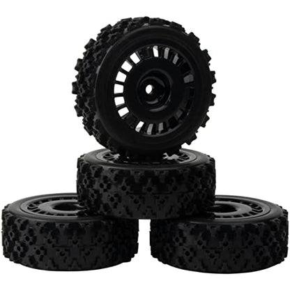 1/10 RC Rally Car Wheels Rims & Rubber Tires 12mm Hex Drive Hub for Tamiya TT-01 TT-02 TT-01E XV-01 DF-03 HPI HSP (Black) - color: Black