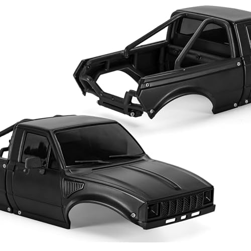 SCX24 Body, 1/24 Pickup Hard Body Shell with Bed Rack, RC Truck Body for Axial SCX24 C10 Bronco Wrangler Base Camp 4Runner, Scale RC Crawler Accessories (Black) - color: Black