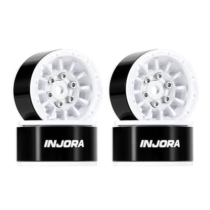 INJORA 1.0" Aluminum Beadlock Wheels 0mm Offset for 1/18 1/24 RC Crawler Upgrade, W1056(White) - color: White